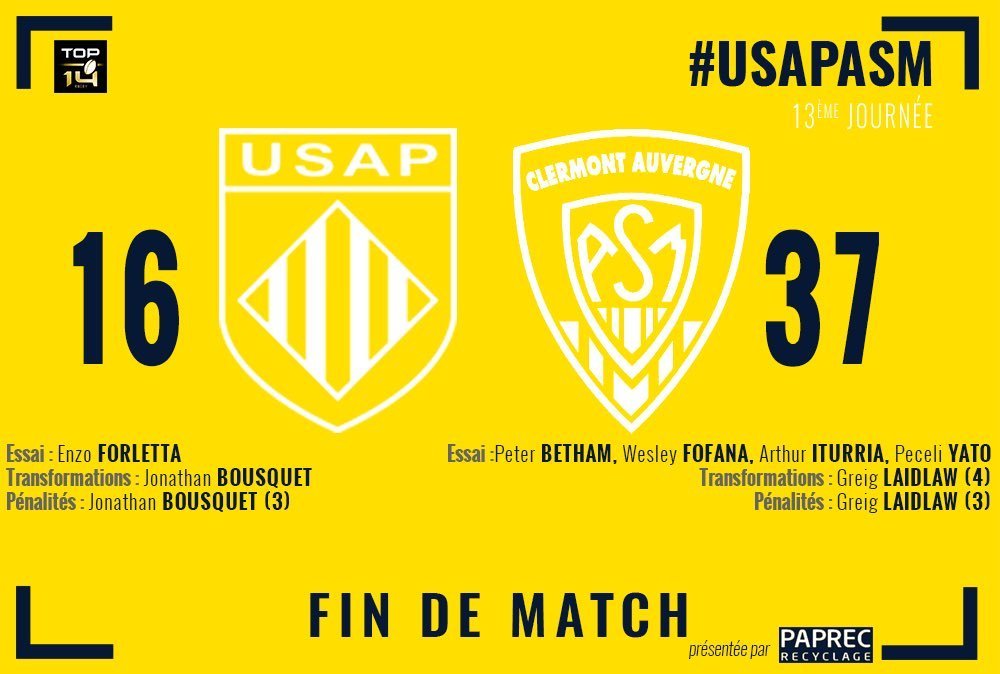 Après sa victoire bonifiée à Perpignan, Clermont est champion d’Automne !