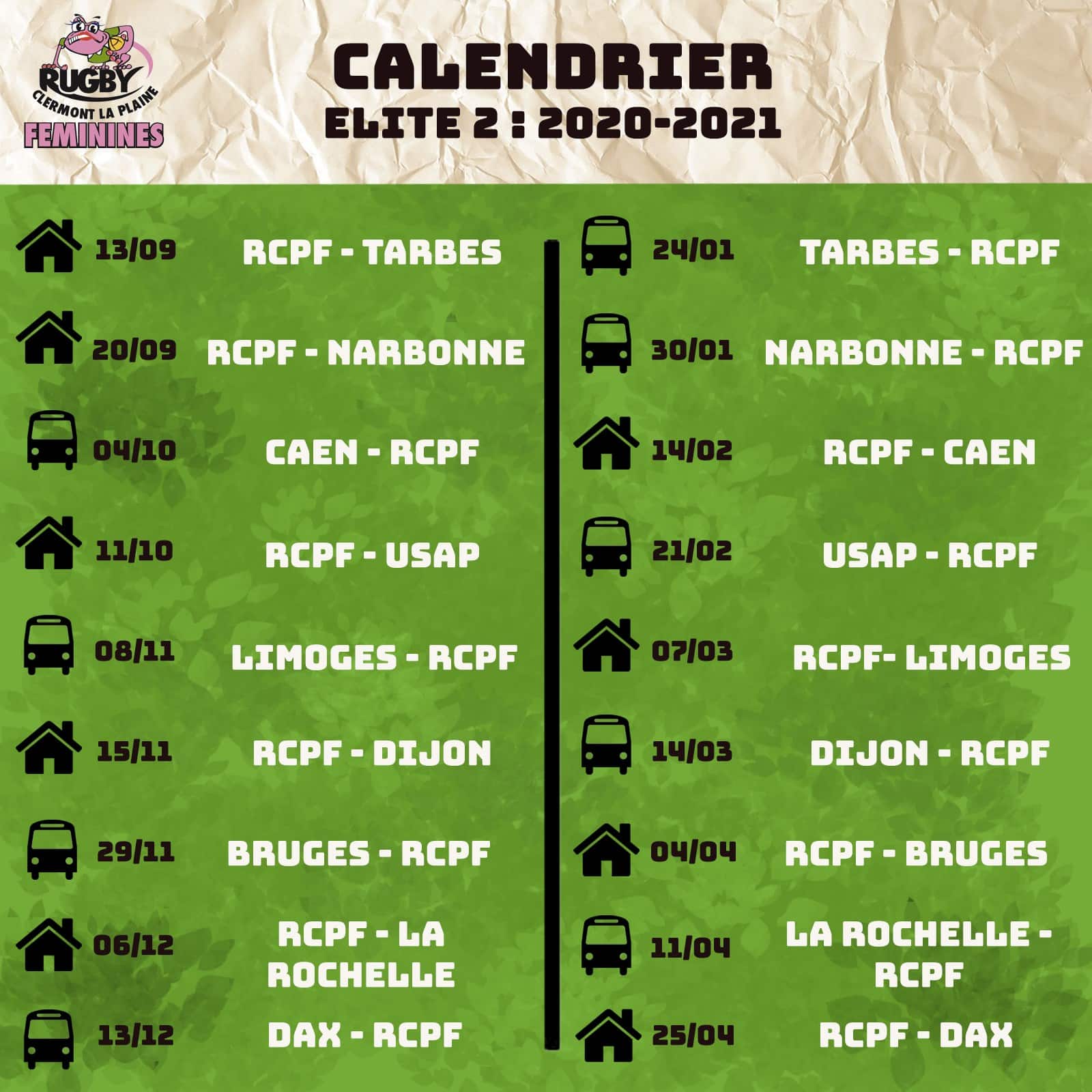 Le calendrier 2020-2021 des Rainettes est connu !